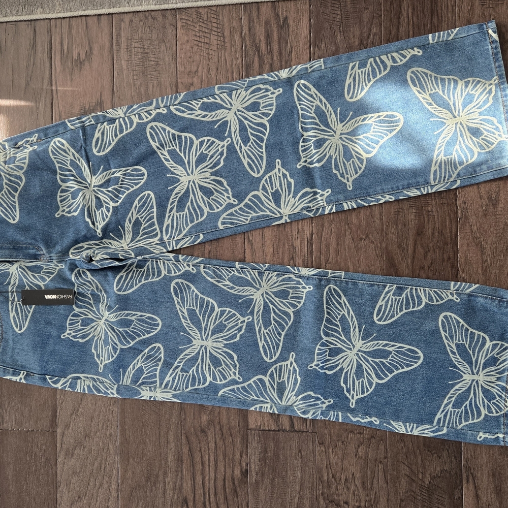 FASHION NOVA Blue Butterfly Print Women's Jeans size 9